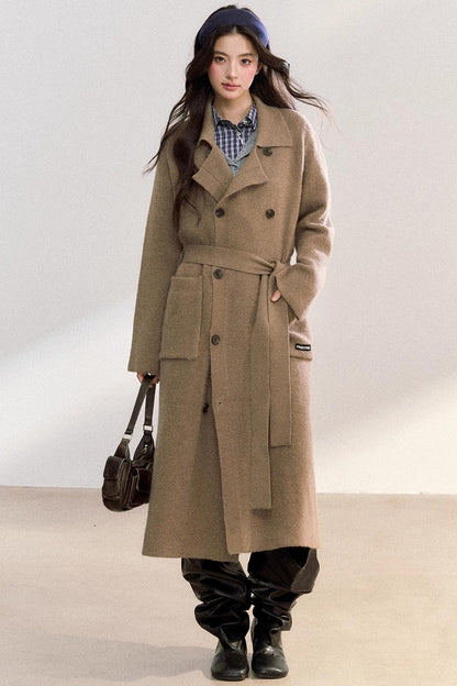 Lapel Double-Breasted Knit Coat