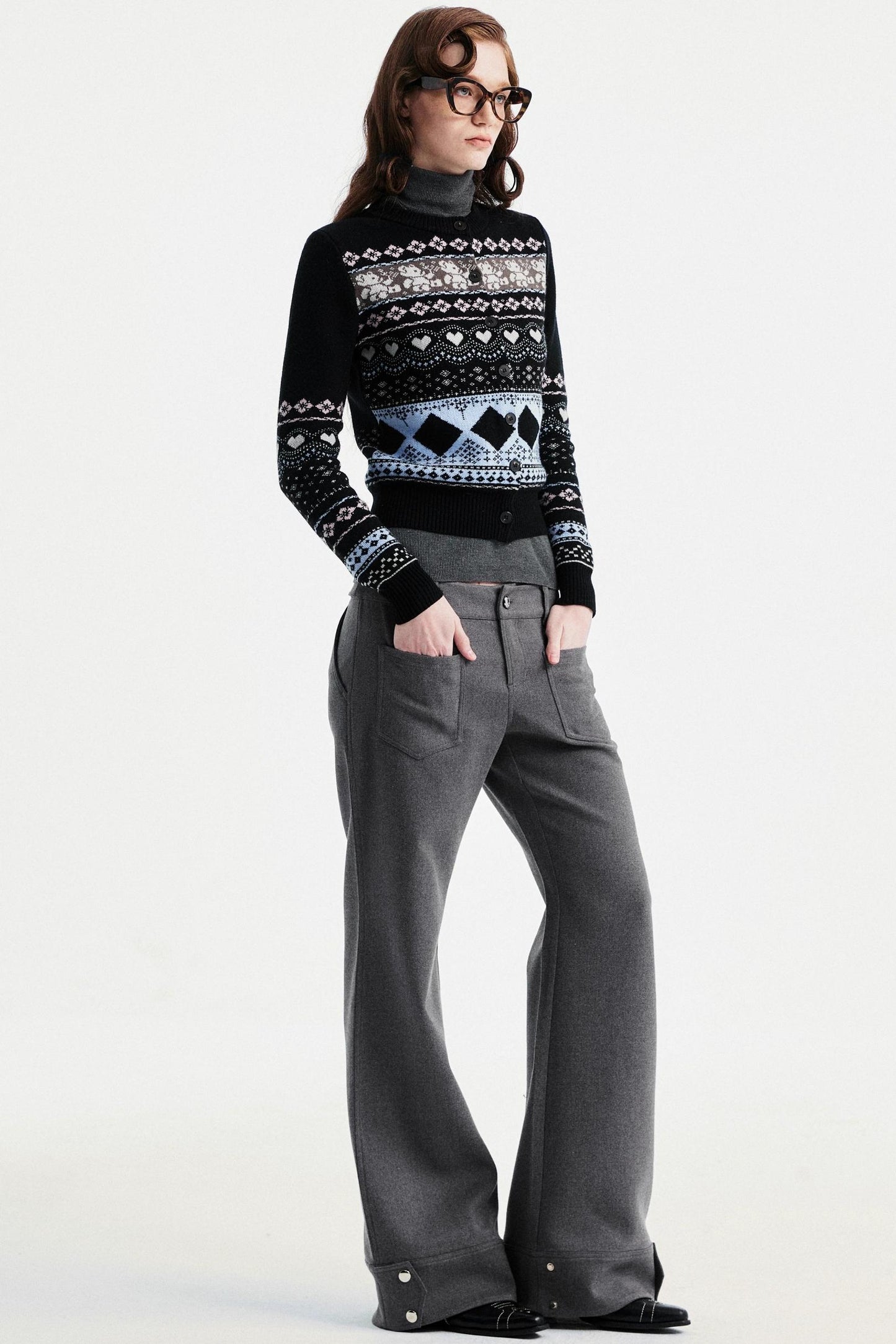 Retro Bear Jacquard Wool Cardigan