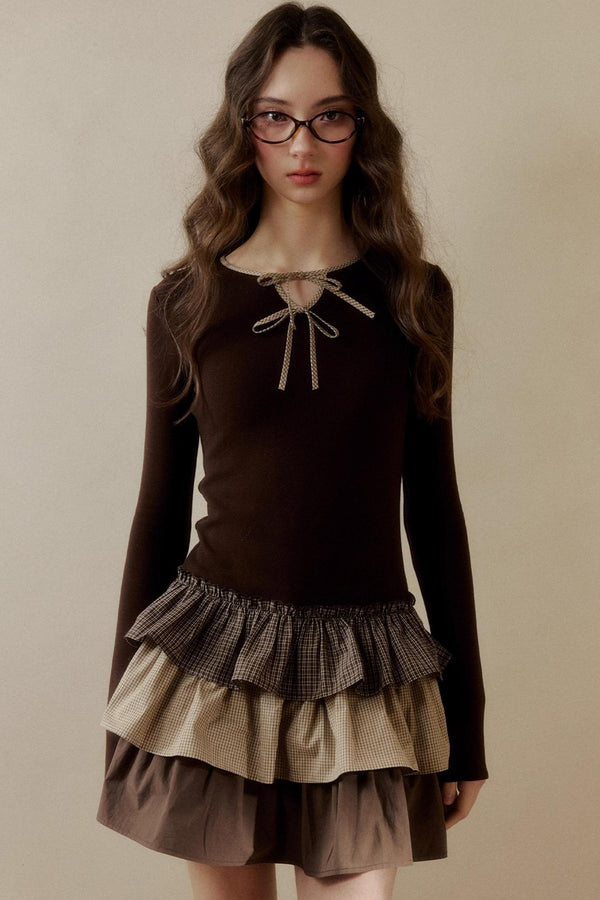 Retro Plaid Knit Tutu Skirt Dress