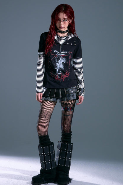 Punk Street Striped Print Long Sleeve Top