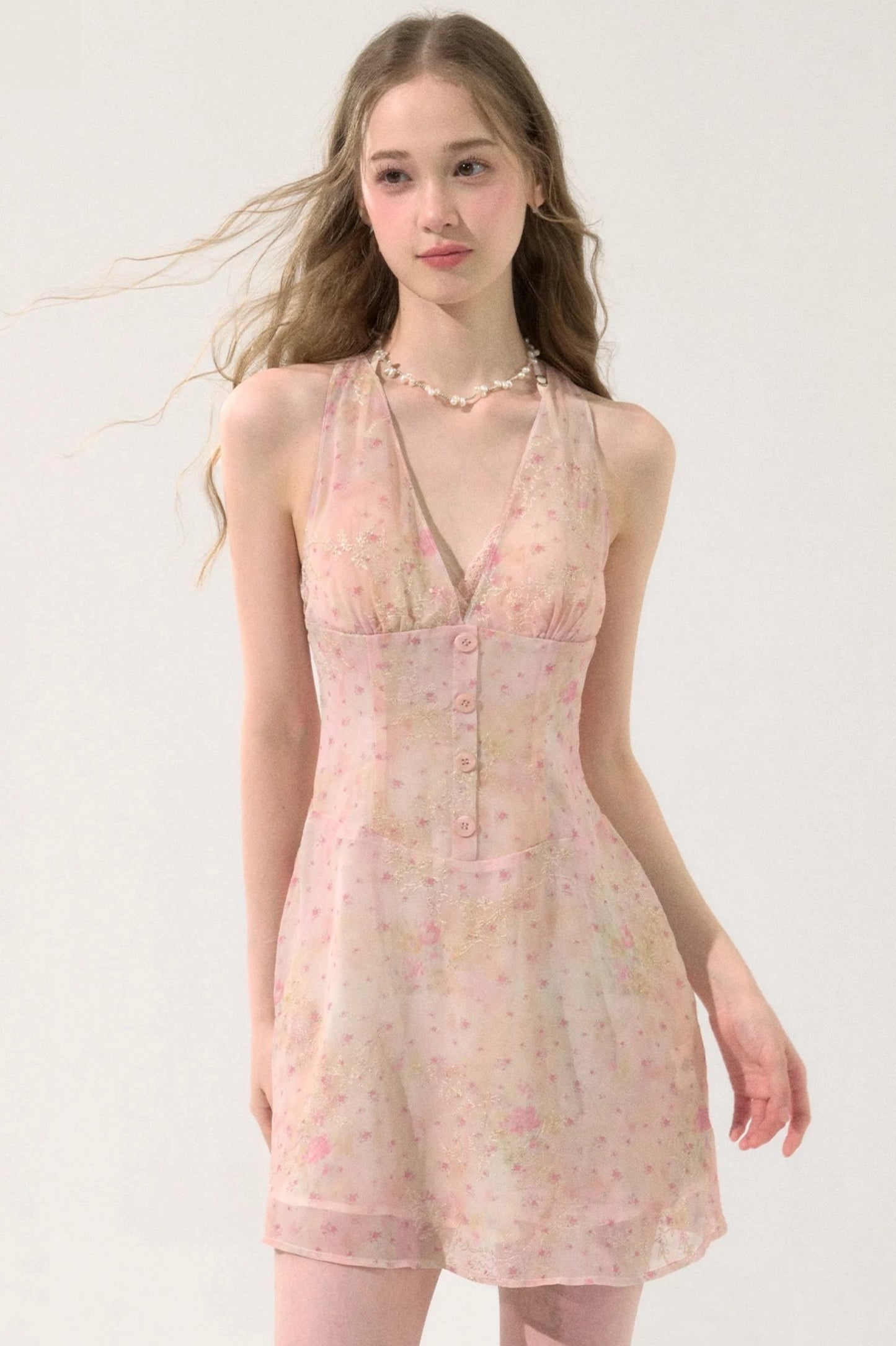 Sweet Pink Floral Chiffon Dress