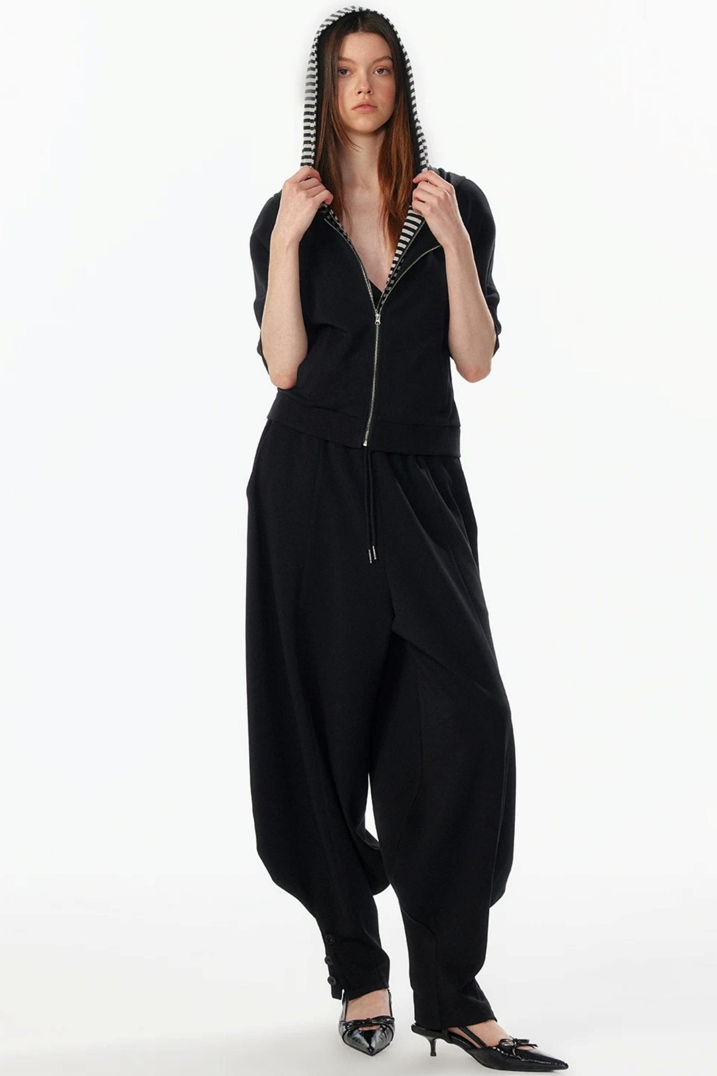 Patchwork Cropped Short Sleeve Hoodie