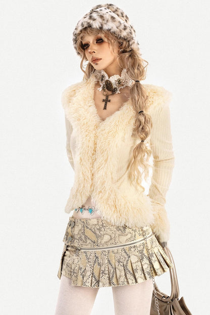 Sheepskin Collar Knit Cardigan