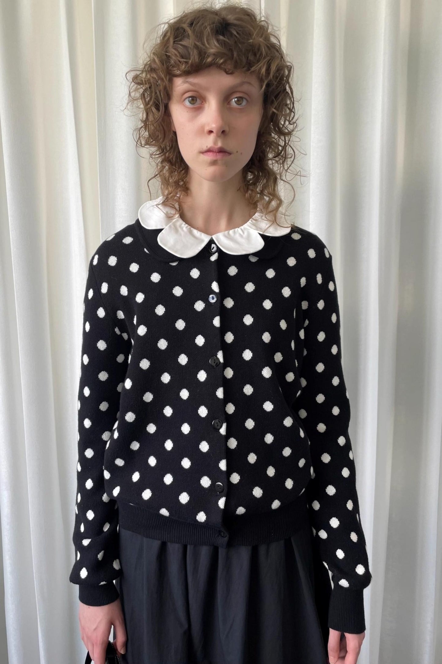 Polka Dot Doll Collar Knitted Cardigan