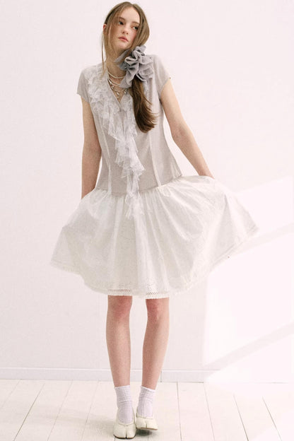 Misty Gray Lace A-Line Top