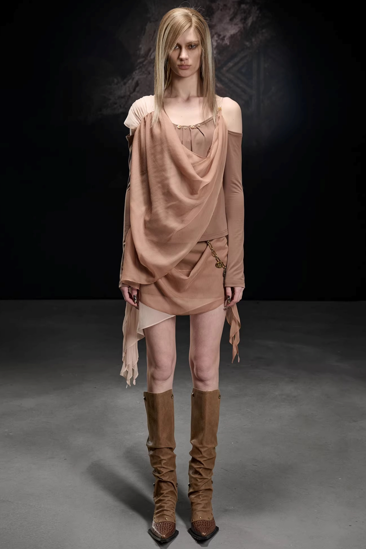 Chiffon-Patchwork-Bluse mit asymmetrischem Schnitt