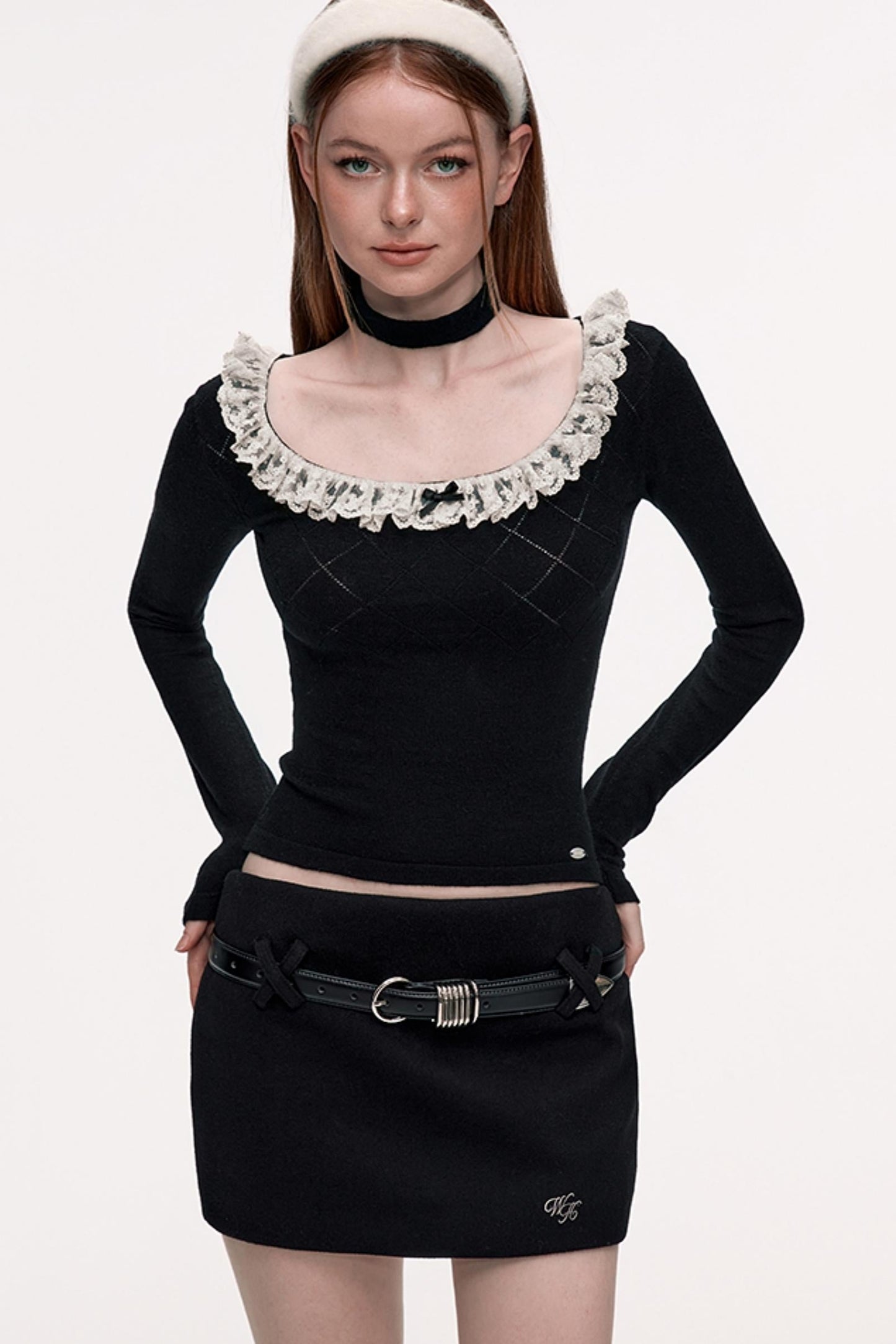 Girly Sweet Cool Lace Collar Knitted Top