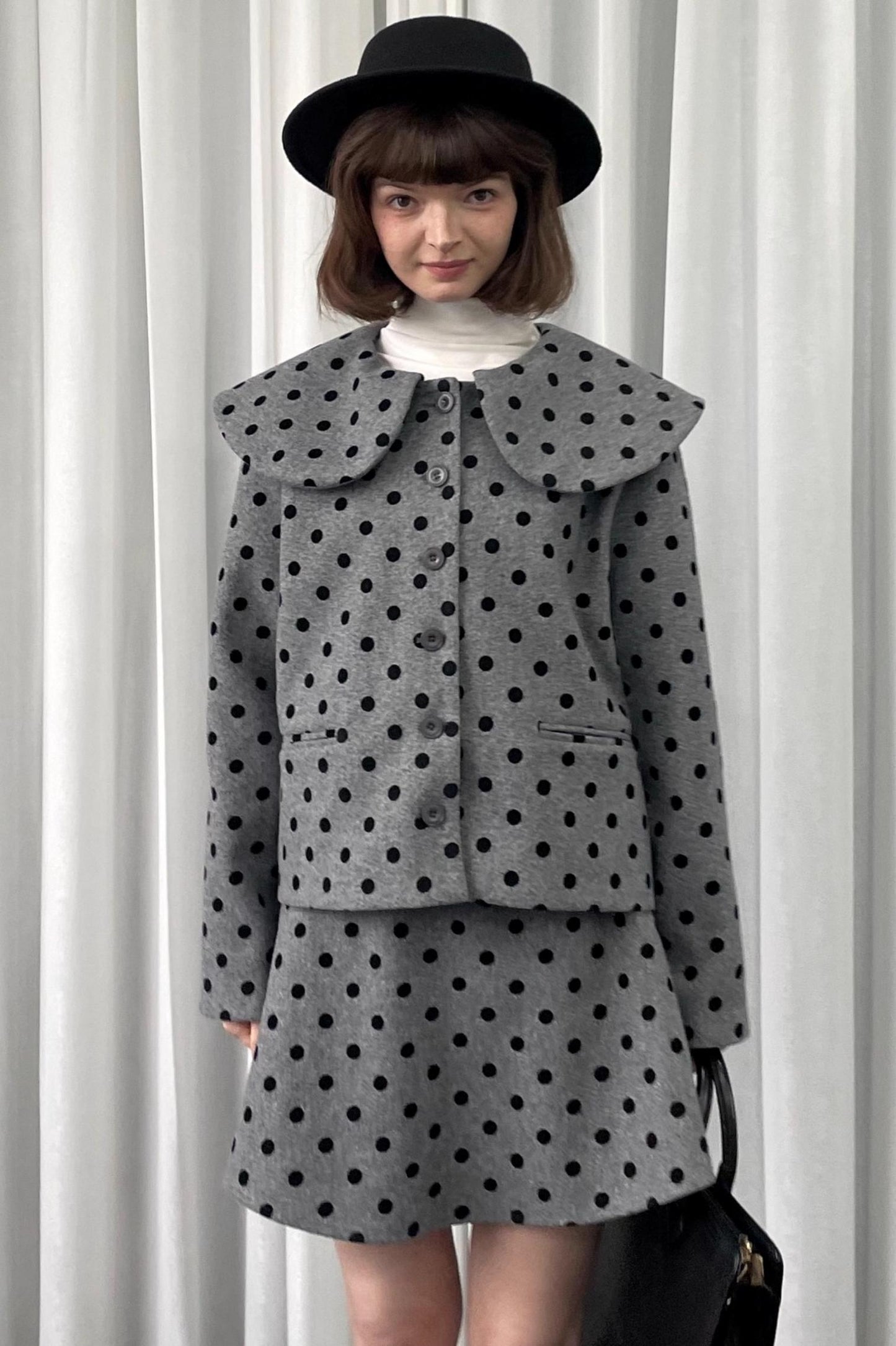 Gray Polka Dot Preppy Suit Set-Up