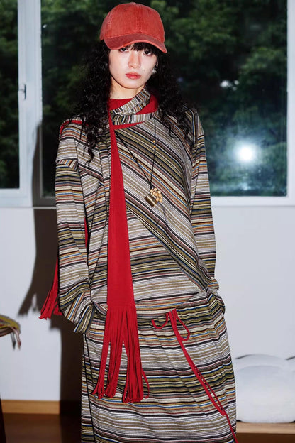 Striped Brushed Long-Sleeved Top