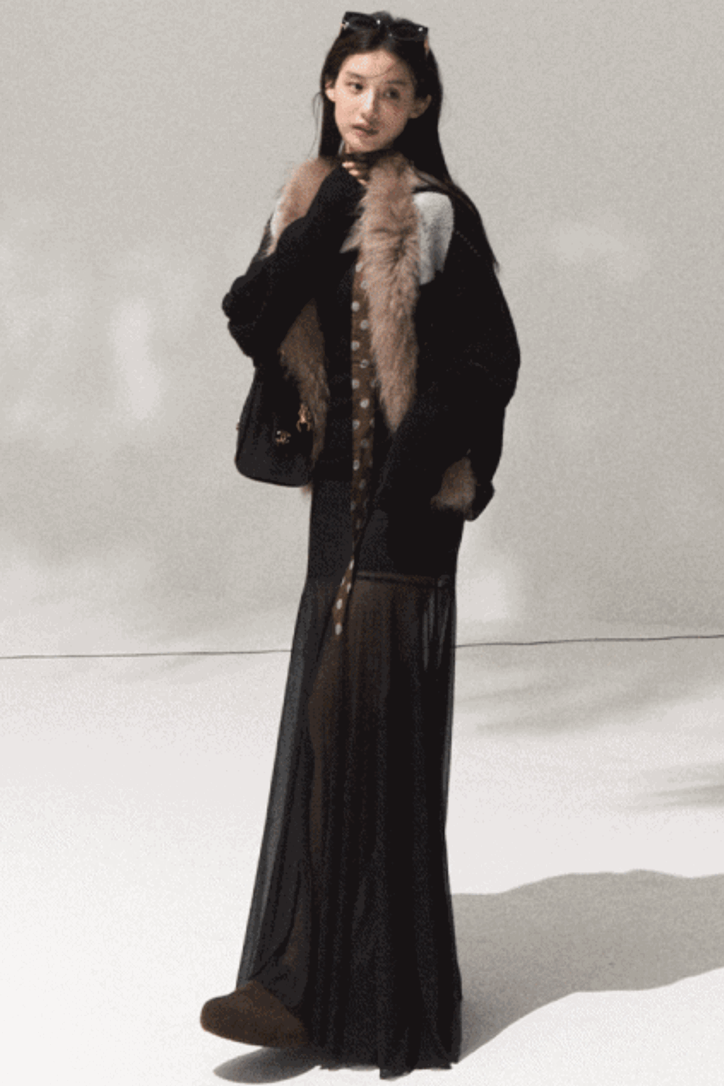 High-Waisted Knit Mesh Skirt