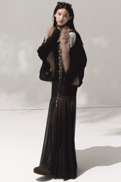 High-Waisted Knit Mesh Skirt