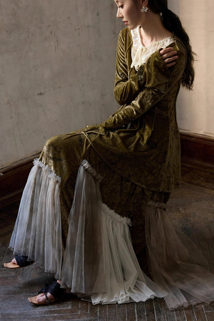 French Velvet Long Sleeve Lace-up Top