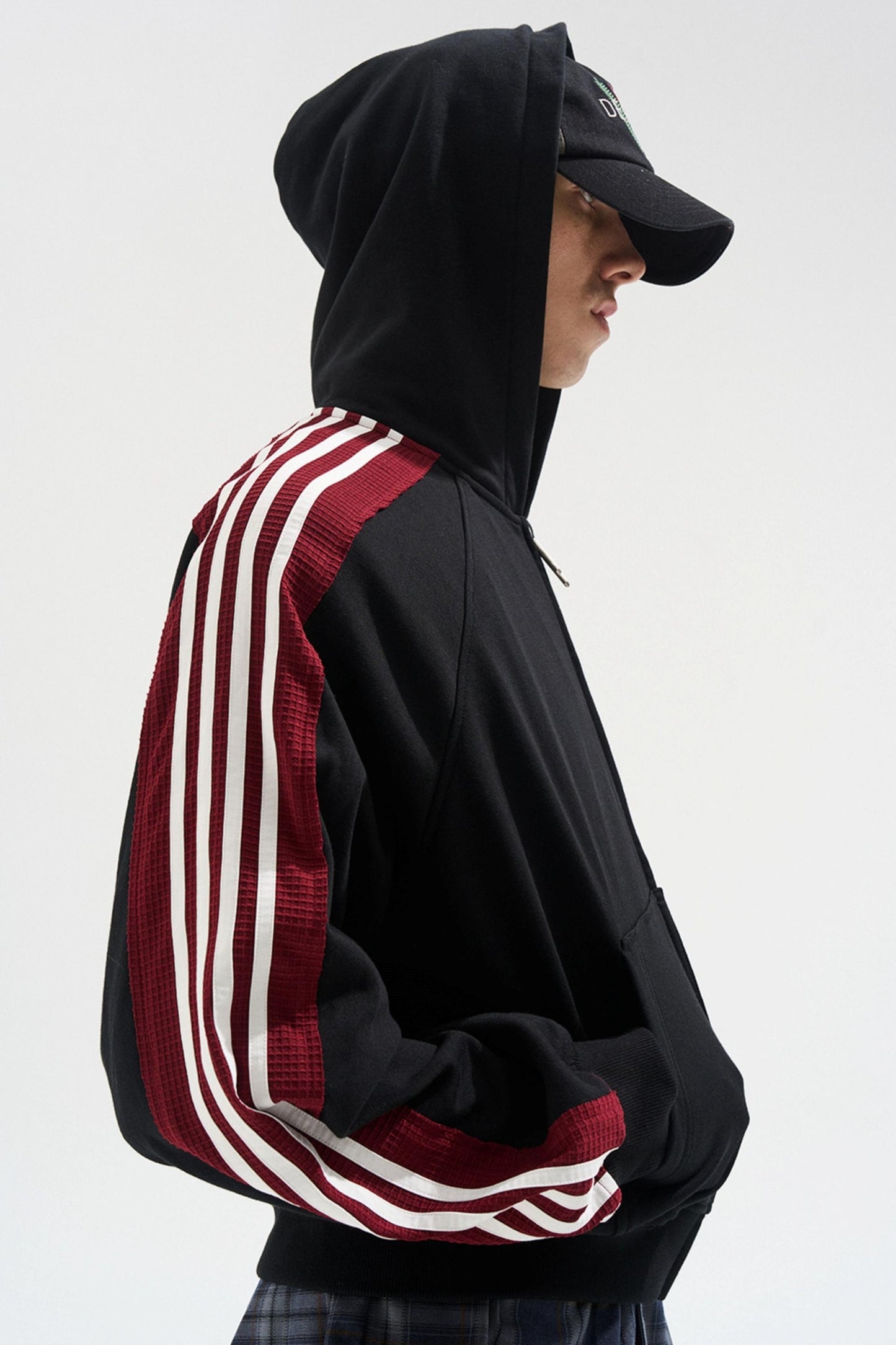 Raw Edge Contrast Hooded Cardigan