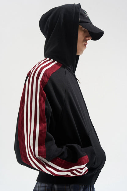 Raw Edge Contrast Hooded Cardigan