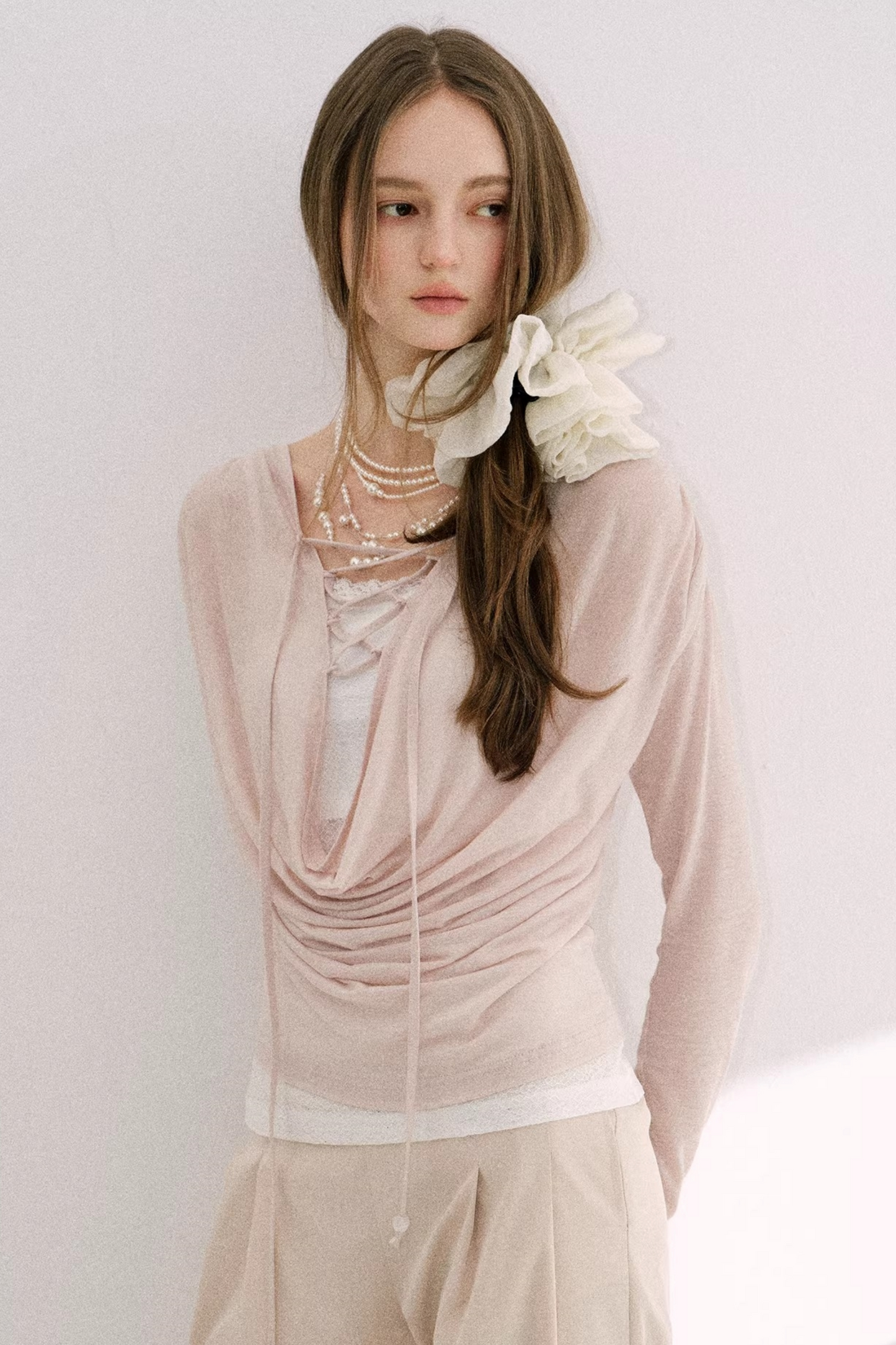 Nude Pink Lyocell Blouse Set-Up