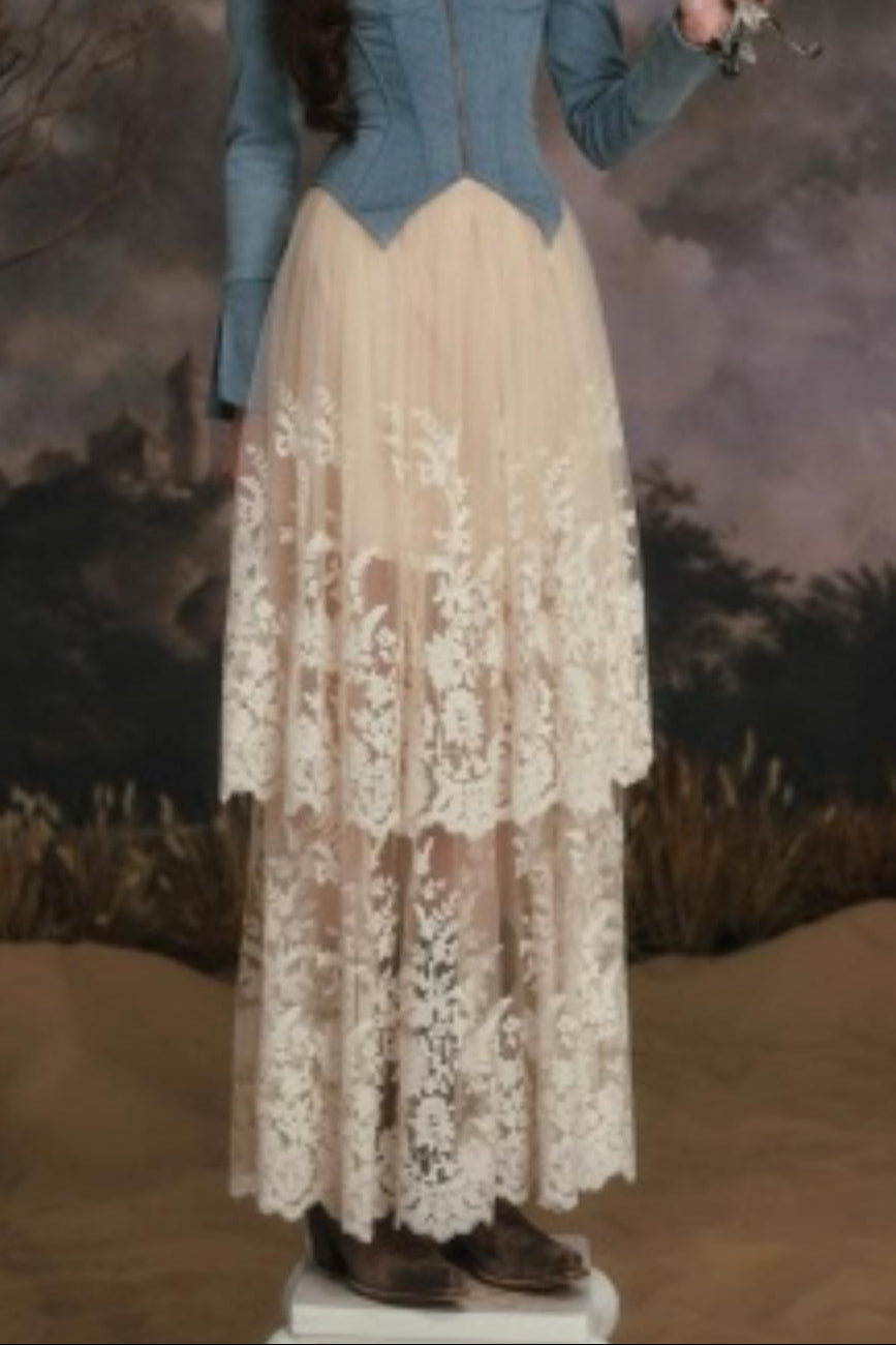 Denim Slim-Fit Jacket Skirt Set-Up