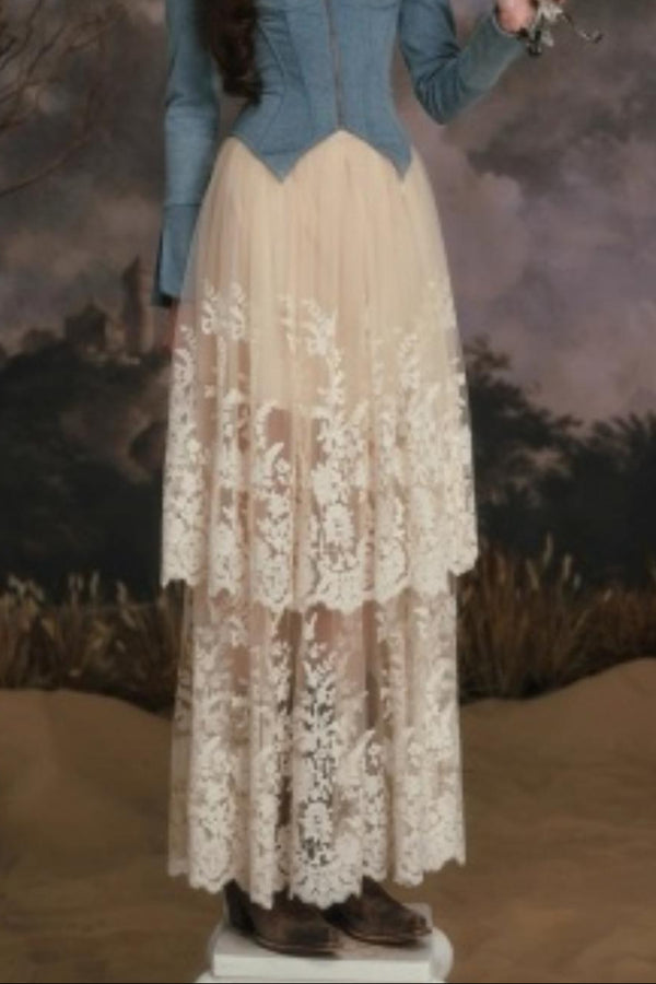 Denim Slim-Fit Jacket Skirt Set-Up