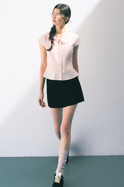 Navy Embroidered A-Line Skirt