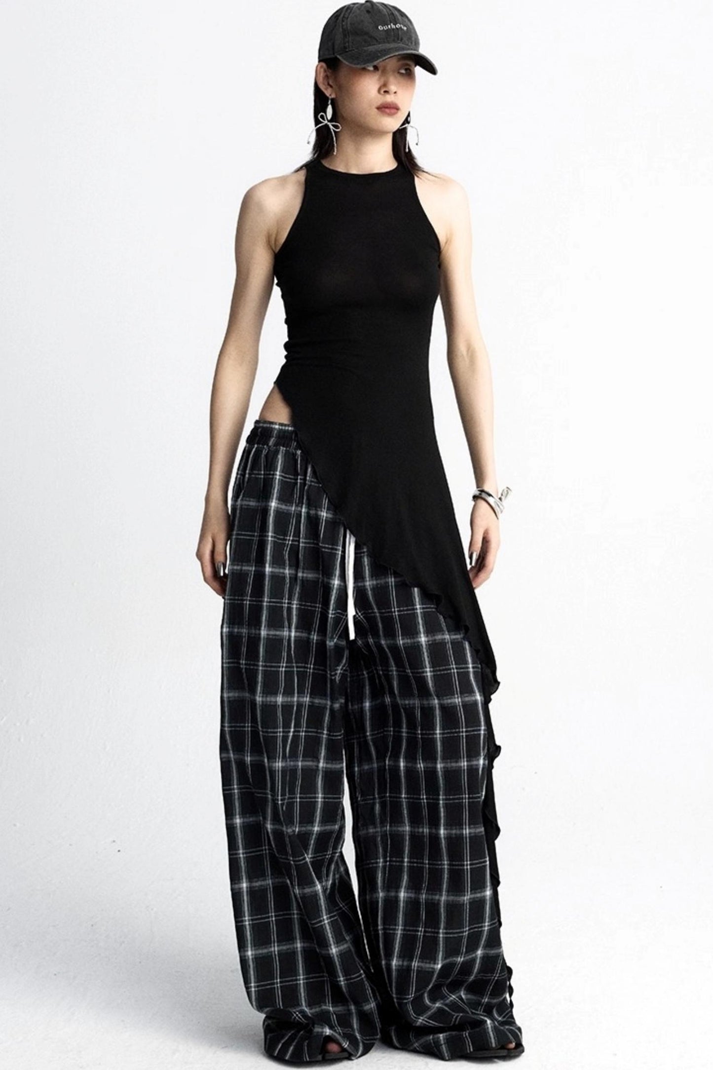 Summer Plaid Wide-Leg Pants
