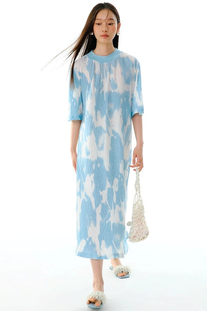 Monsoon Waves Blue Tie-Dye Dress Set-Up