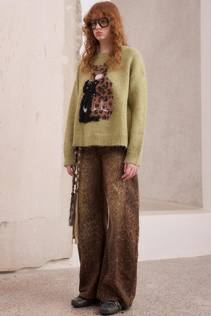 Embroidered Crew Neck Sweater