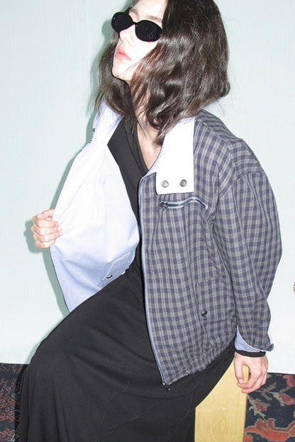 Vintage Plaid Stand-Up Collar Jacket