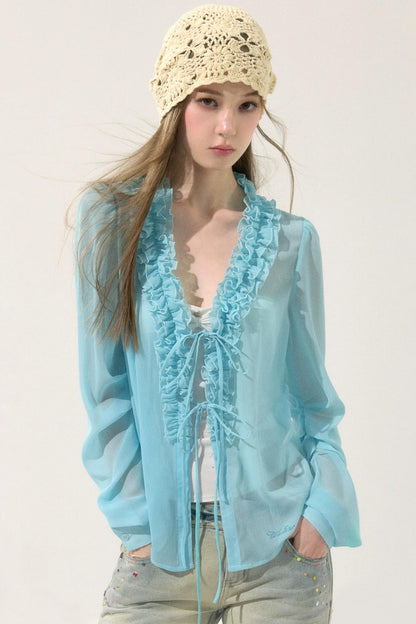 Chiffon Lace-Up Cardigan Shirt