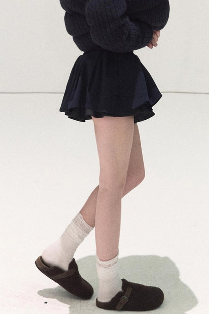 Plaid Color-Blocked Puffy Skirt