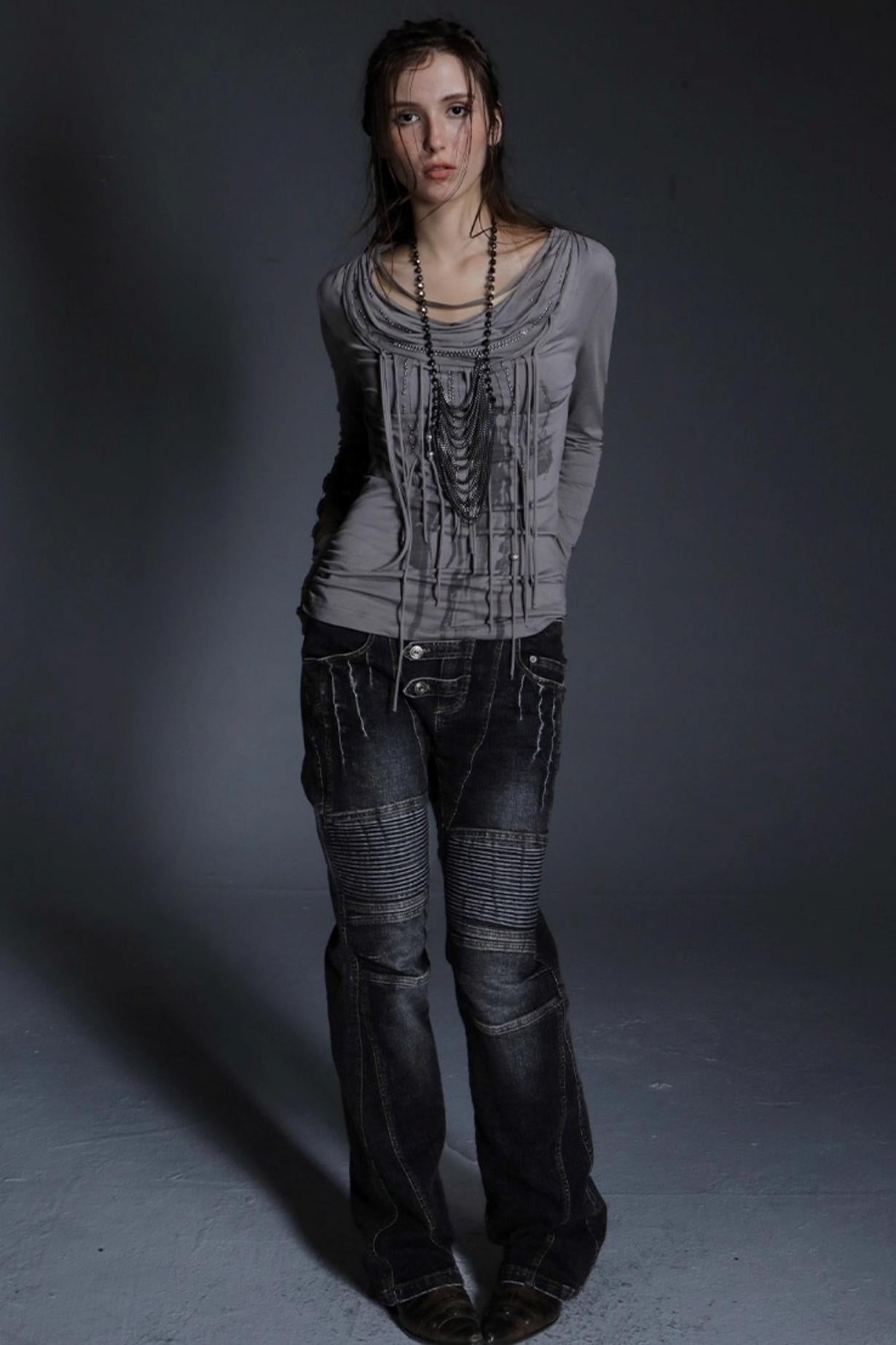 Motorcycle Style Low-Rise Casual Jeans