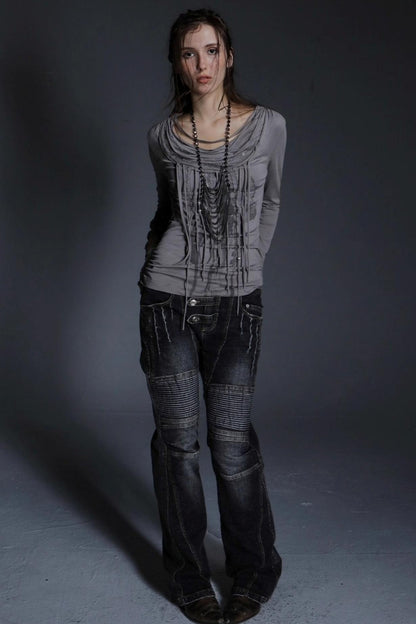 Motorcycle Style Low-Rise Casual Jeans