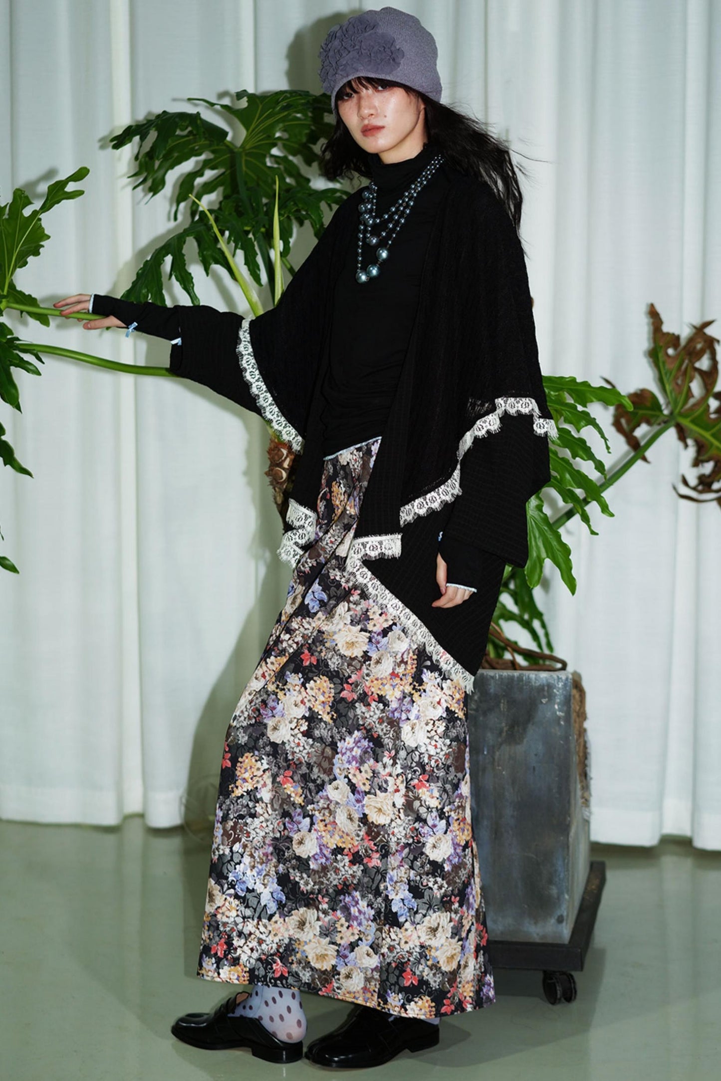 Gold Floral Pleated Skirt