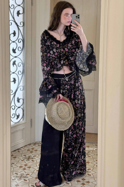 Dark Night Floral Shirt Set-Up