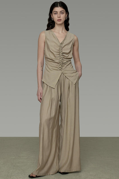 Khaki V-Neck Sleeveless Top