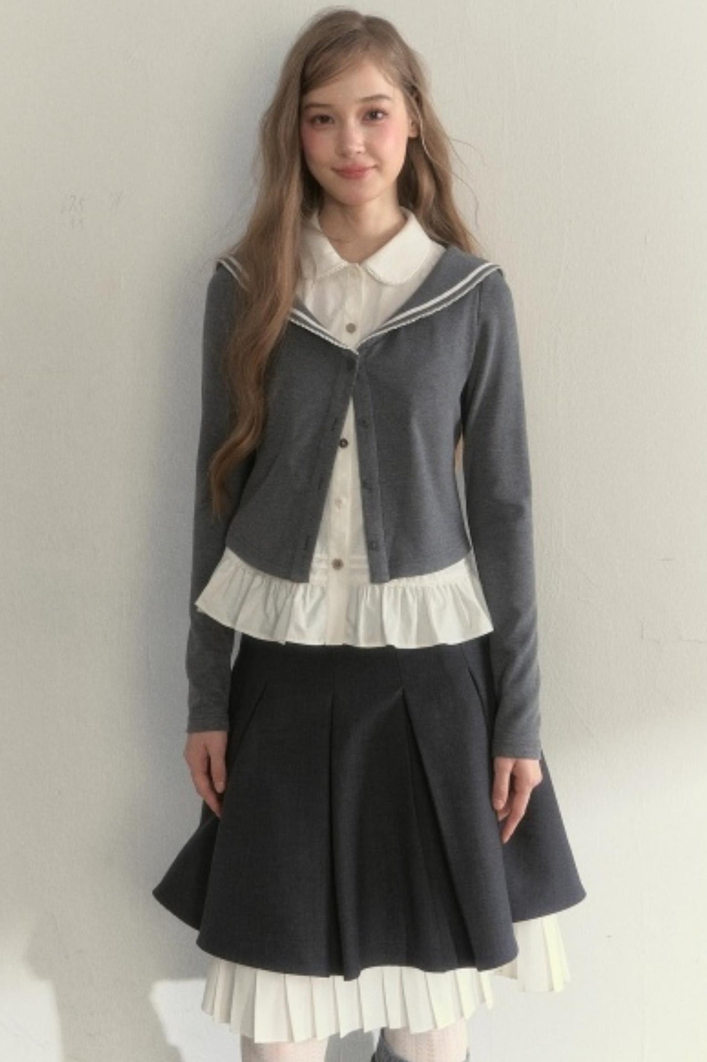 Navy Collar Spliced Top Set-Up
