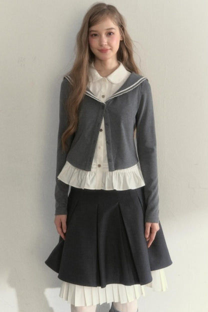Navy Collar Spliced Top Set-Up