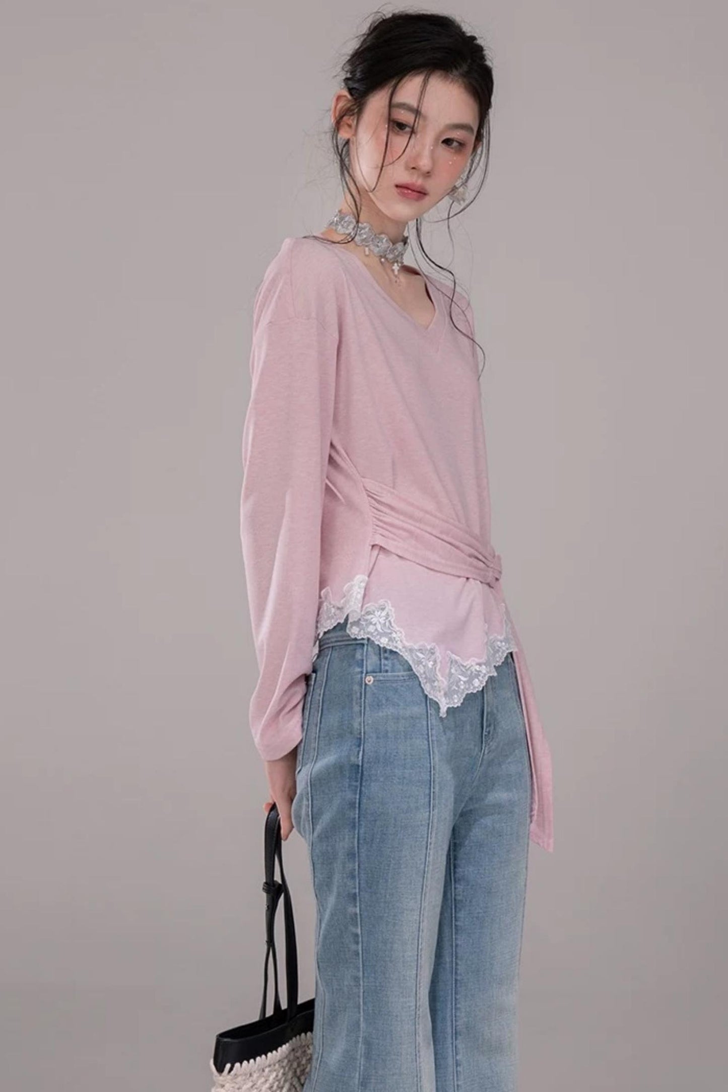 Pink Lyocell Lace Top