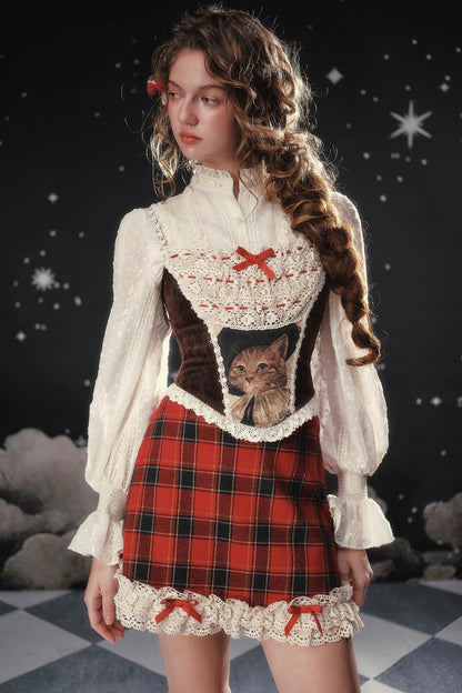 Sweet and Spicy Fishbone Corset Plaid Skirt Set-Up