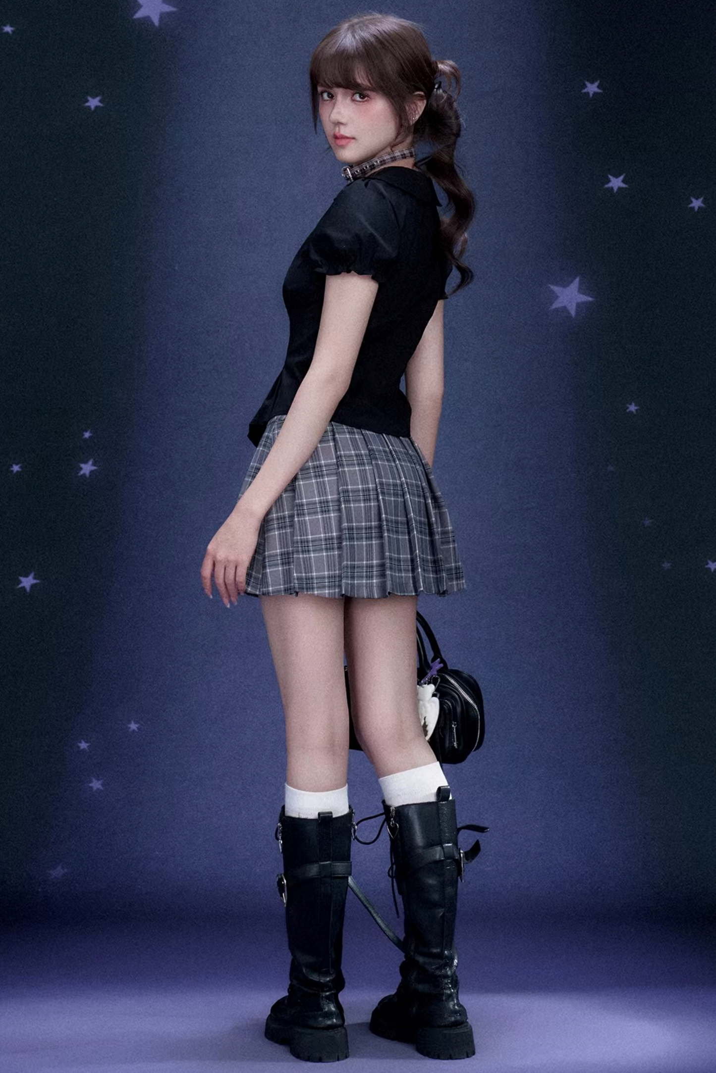 Plaid Graffiti Pleated Skirt Set-Up