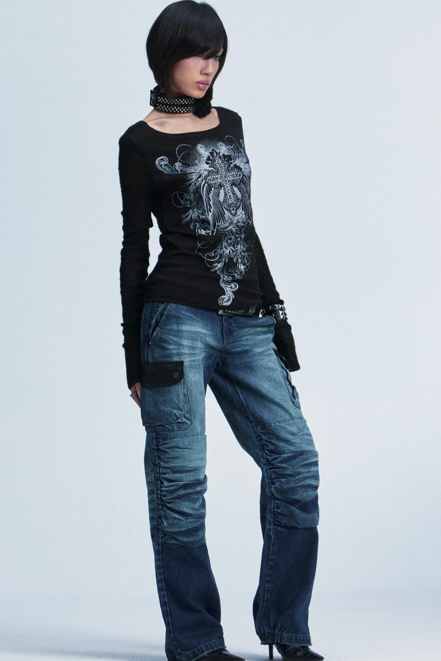 Knitted Mesh Rivet Sweater