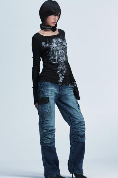 Knitted Mesh Rivet Sweater