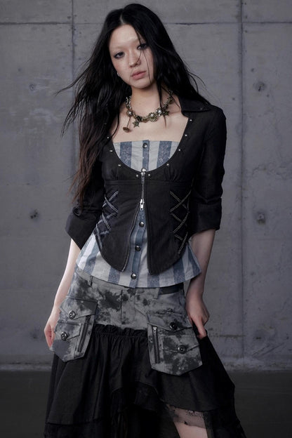 Vintage Punk Court Slim Print Long-Sleeved Shirts