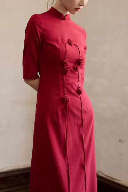 Red Flower Cheongsam Dress