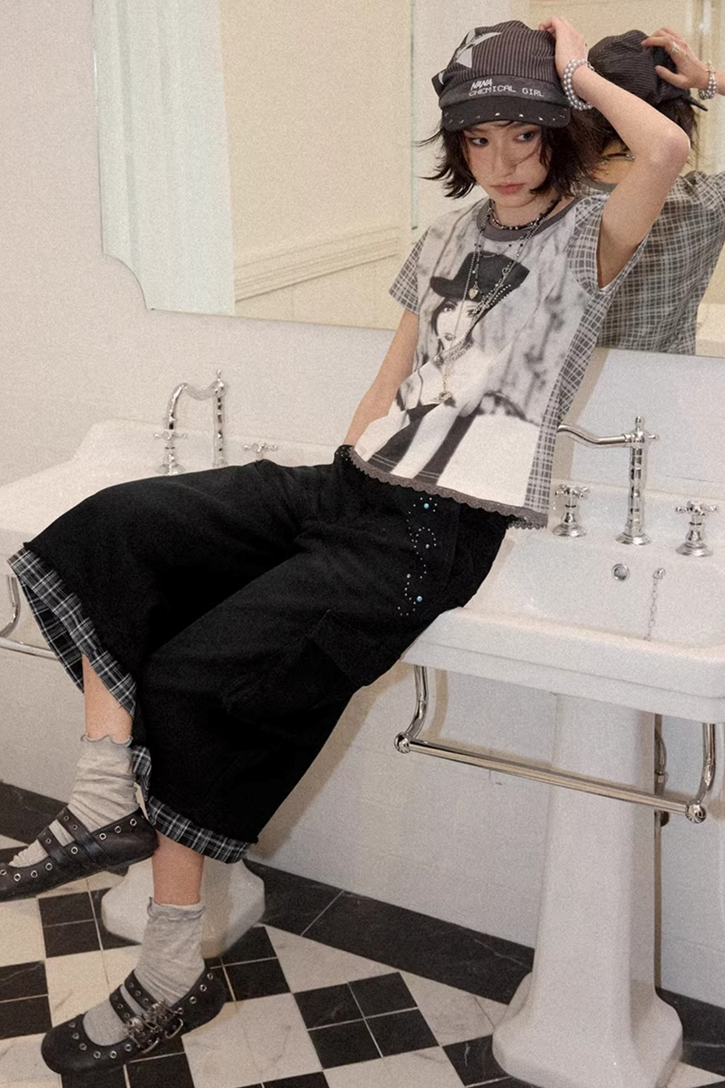 Portrait Plaid Rhinestone Top