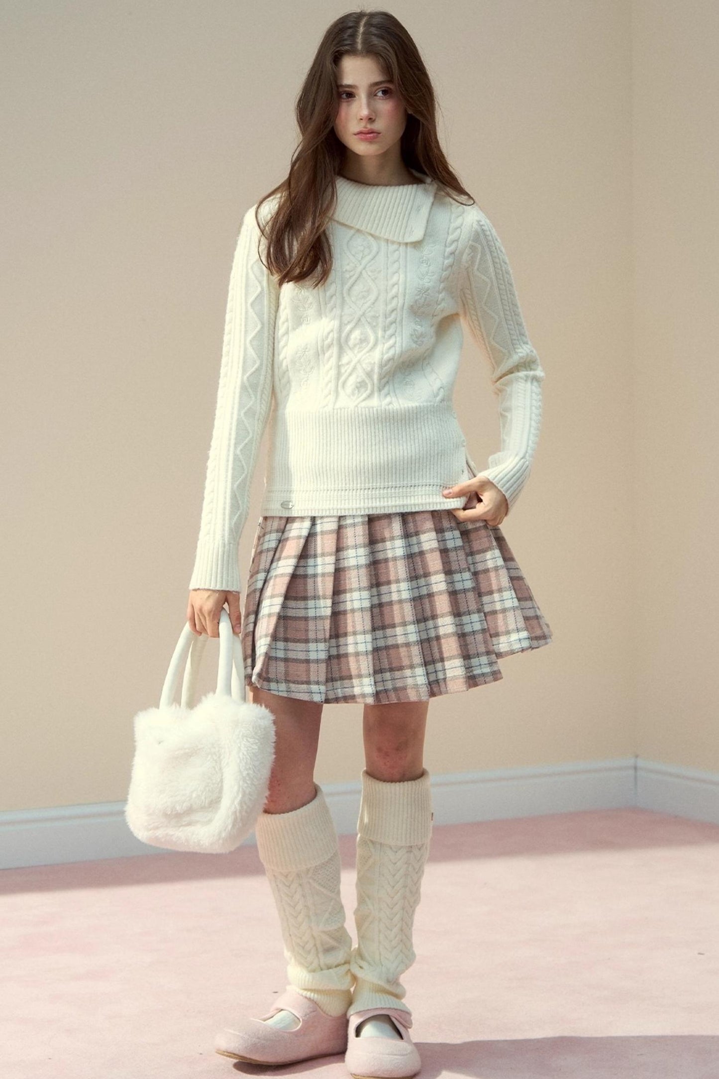Pink Plaid Wool Skirt