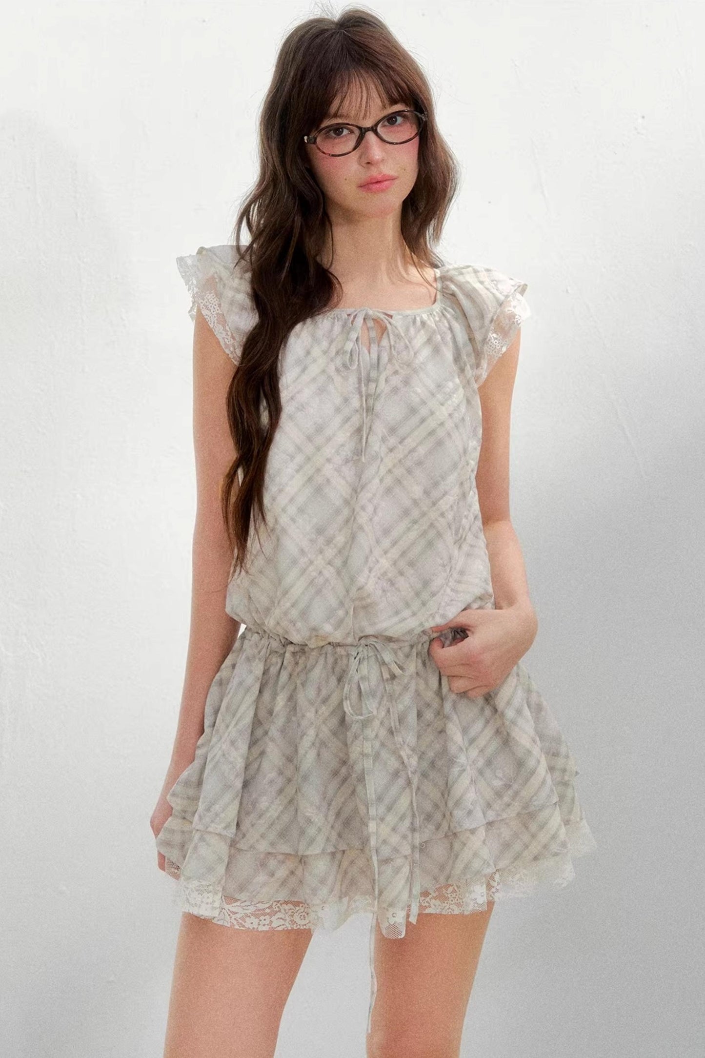Plaid Flutter Sleeve Dress