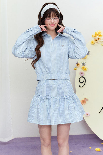 Zweiteiliger gestreifter Frühlingsanzug mit Regenschirmrock