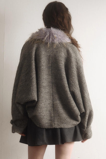 Gray Wool Batwing Coat