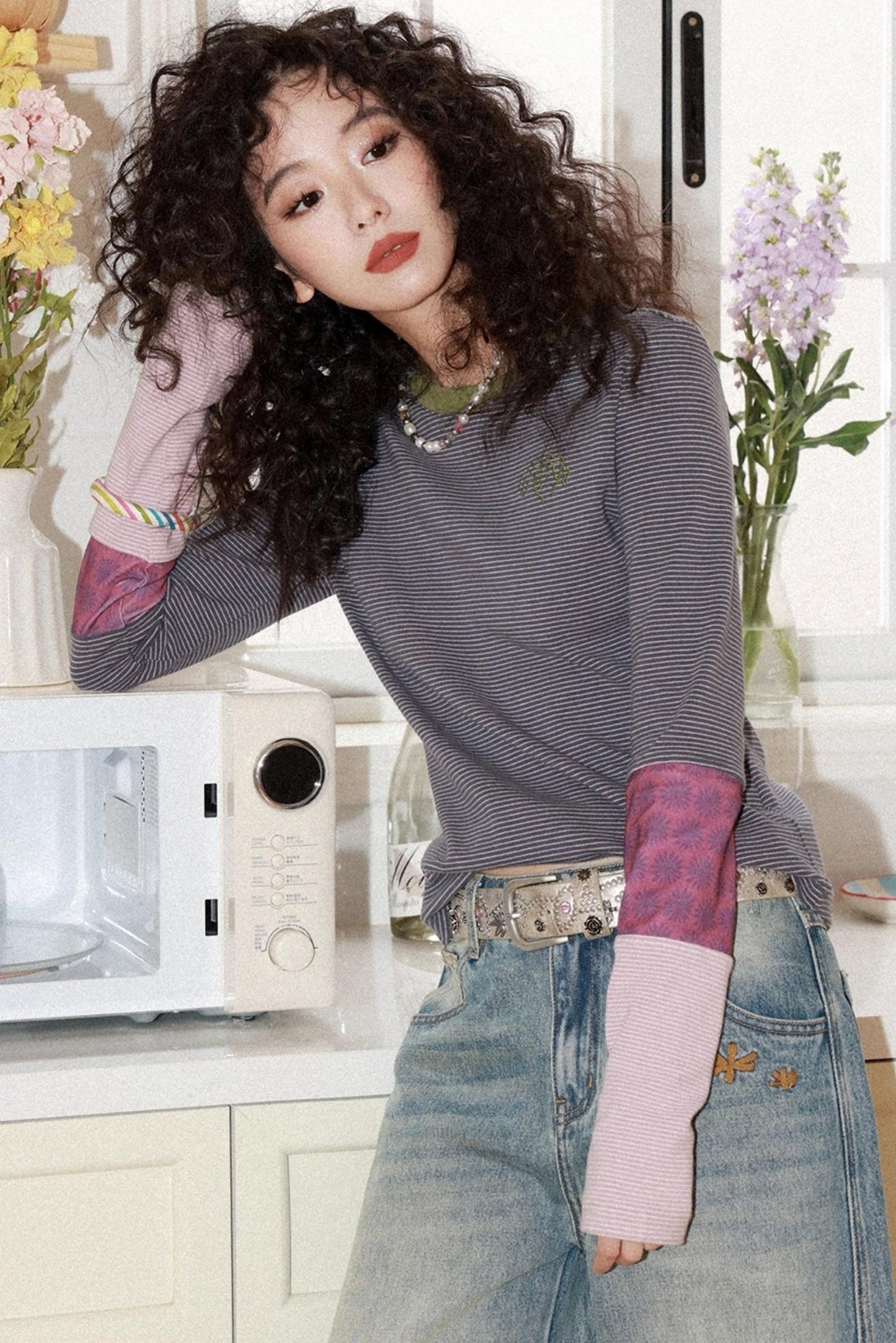 Striped Color-Blocking Slim T-Shirt