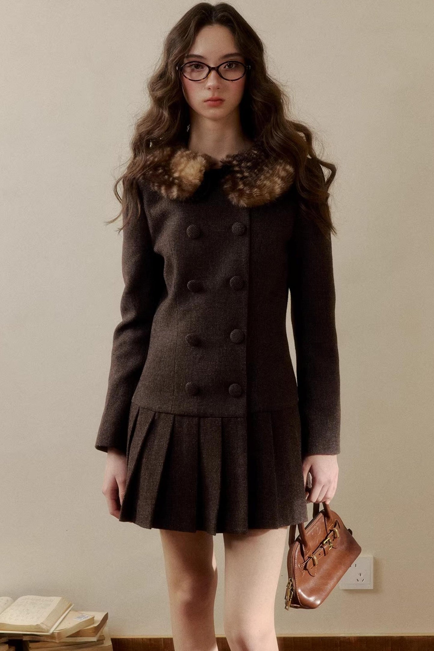Retro Houndstooth Pleated Dress