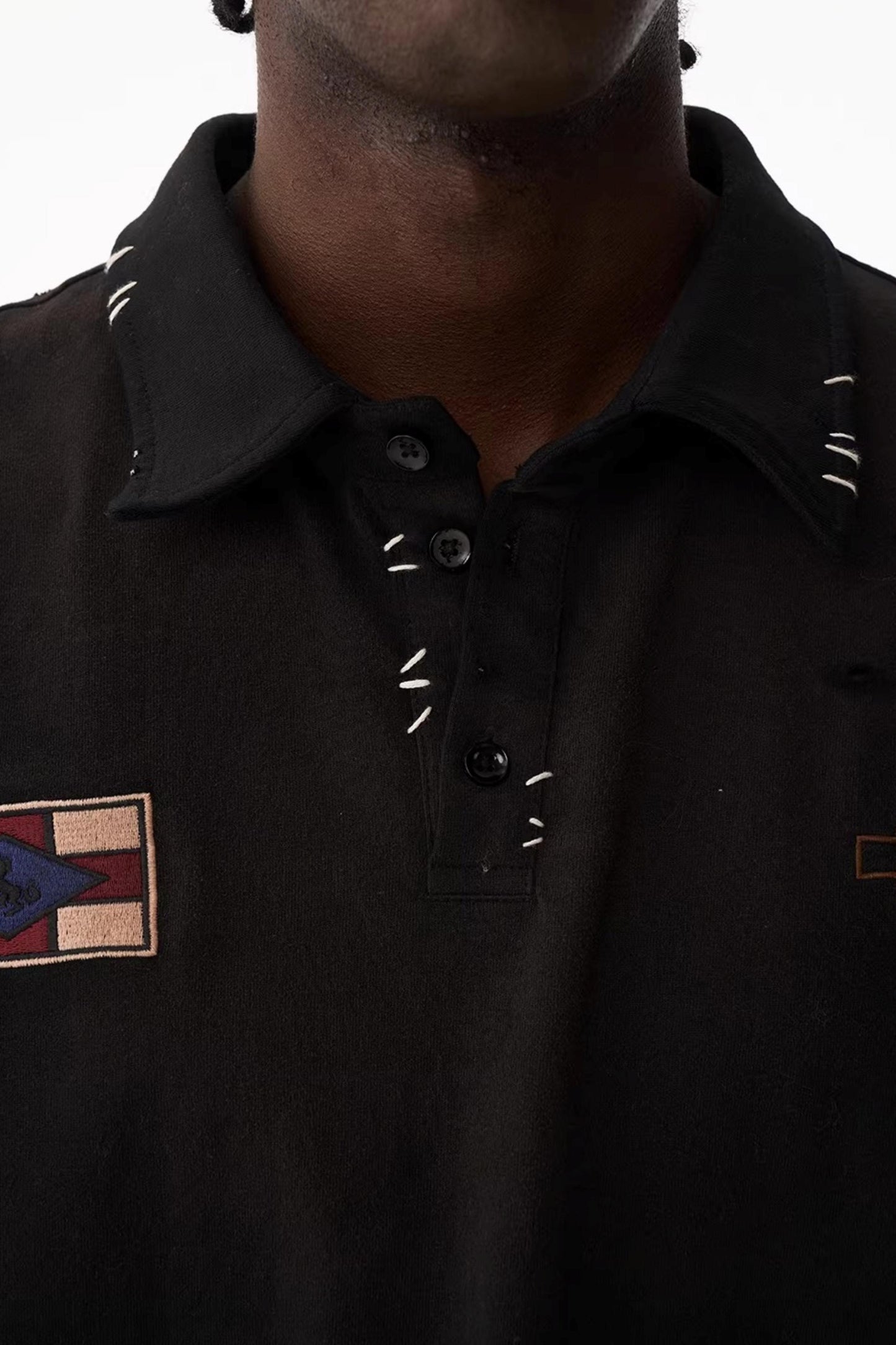 Gewaschenes Vintage Besticktes Strick-Polo-Hemd